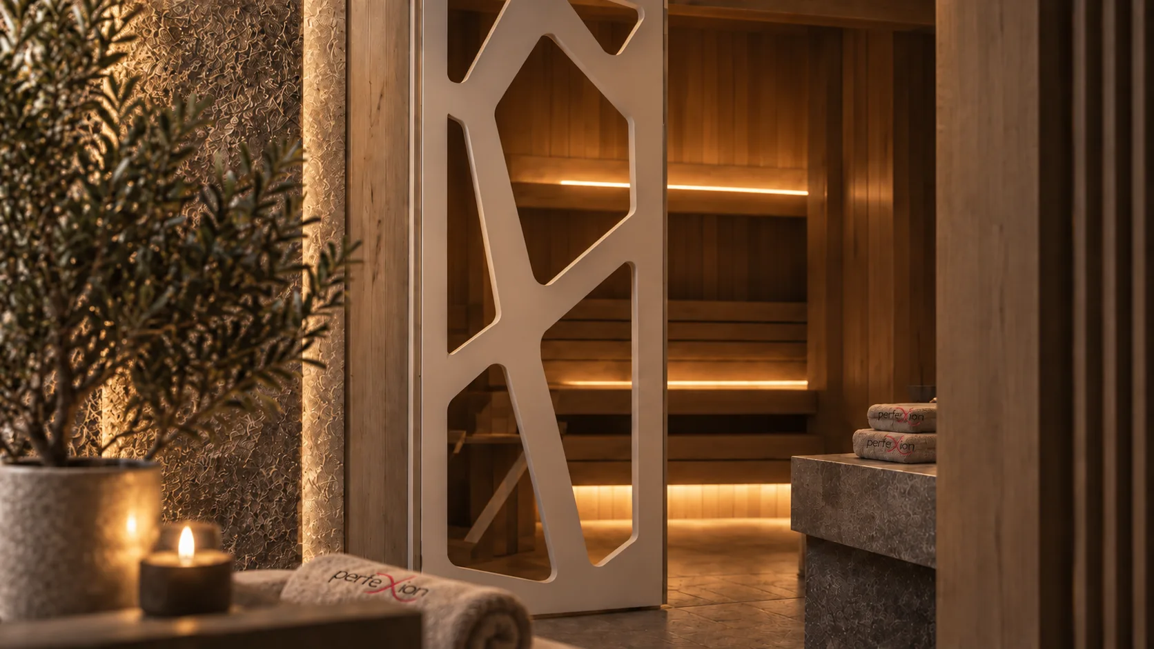 Interno di Perfexion Spa con area relax e illuminazione calda